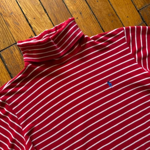 Vintage 80s Polo by Ralph Lauren Women's Red White Striped Turtle Neck Sweater‎ - Picture 3 of 6